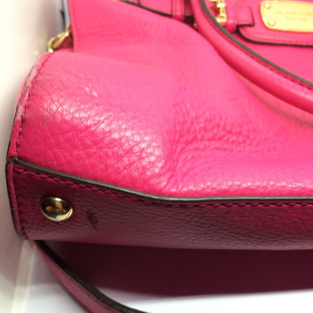 Michael Kors Hamilton Leather Satchel Neon Pink Gold Tone Shoulder Bag - Picture 9 of 16